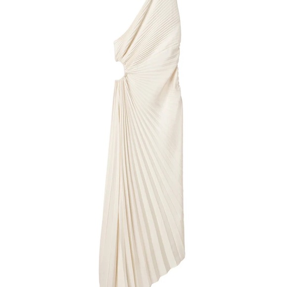 Elegant Cream One-Shoulder Dress - A.L.C. Delfina Satin Pleated Dress - Picture 6 of 6